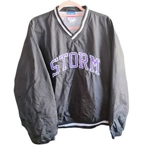 Vintage Champion Storm Nylon Pullover Jacket‎ Mens M Black Purple Spellout